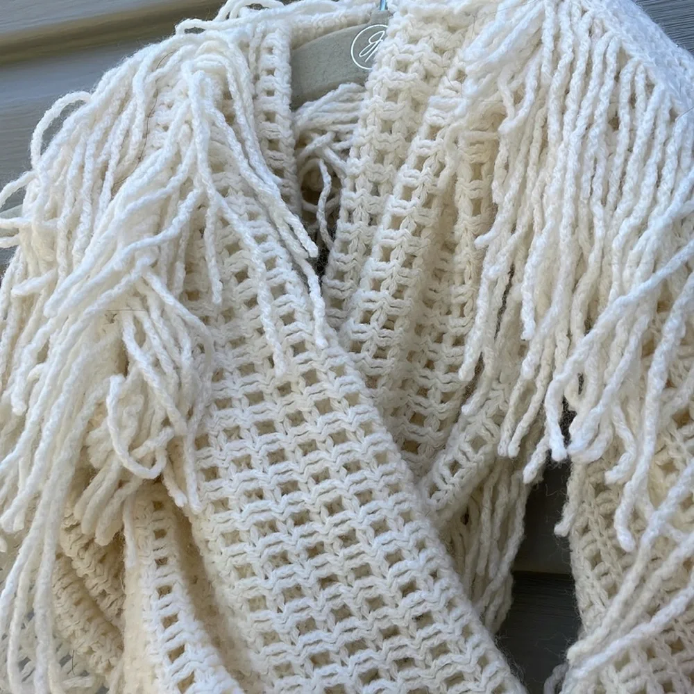 Bass Ivory Fringe Knit Infinity Scarf